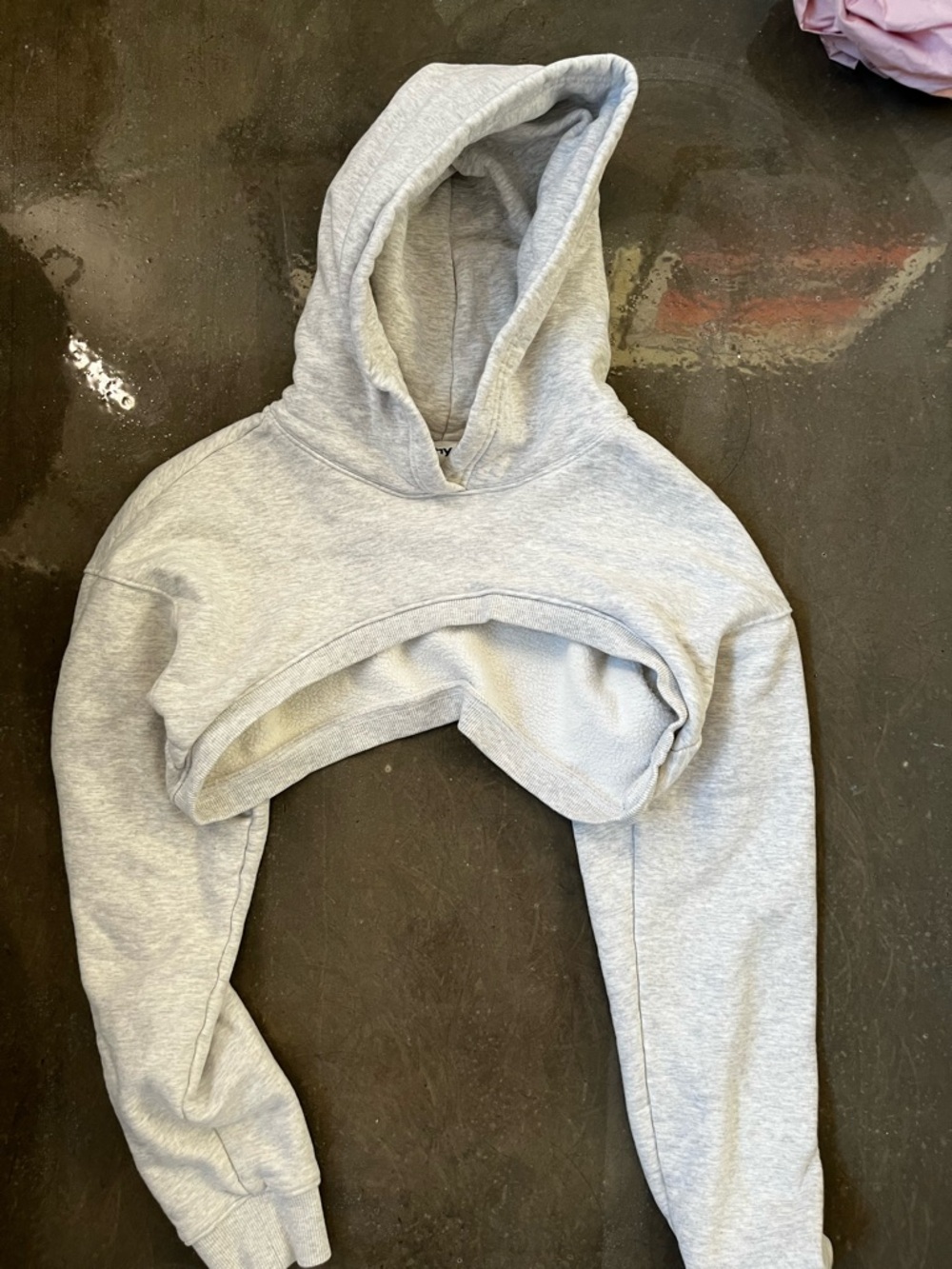 Cropped Hooded Sweatshirt - Light Gray